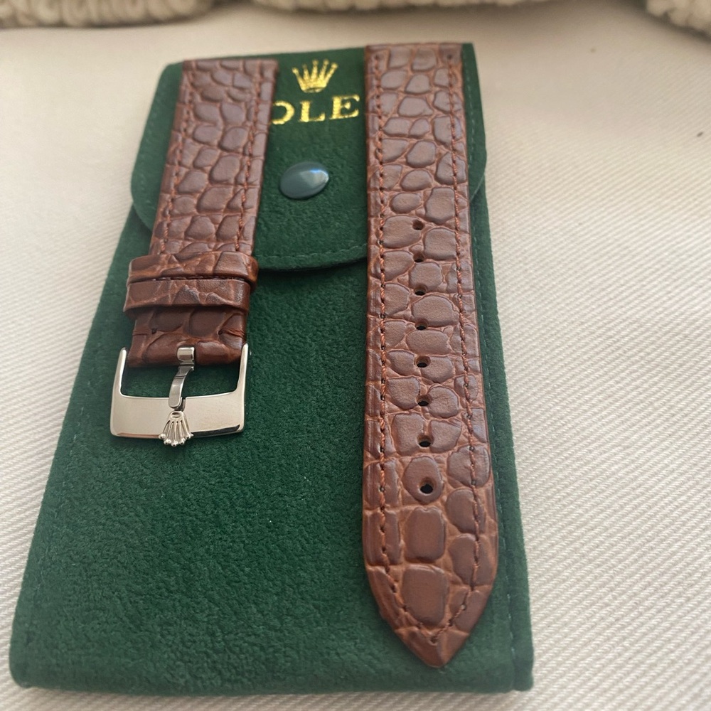 Rolex Brown Croc-Embossed Leather Watch Strap with Silver Buckle 20mm